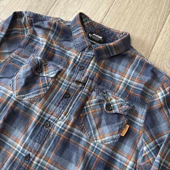 Off The Grid Destroyer Flannel Shirt Mens XXL Blue Plaid Button Up - Picture 2 of 12